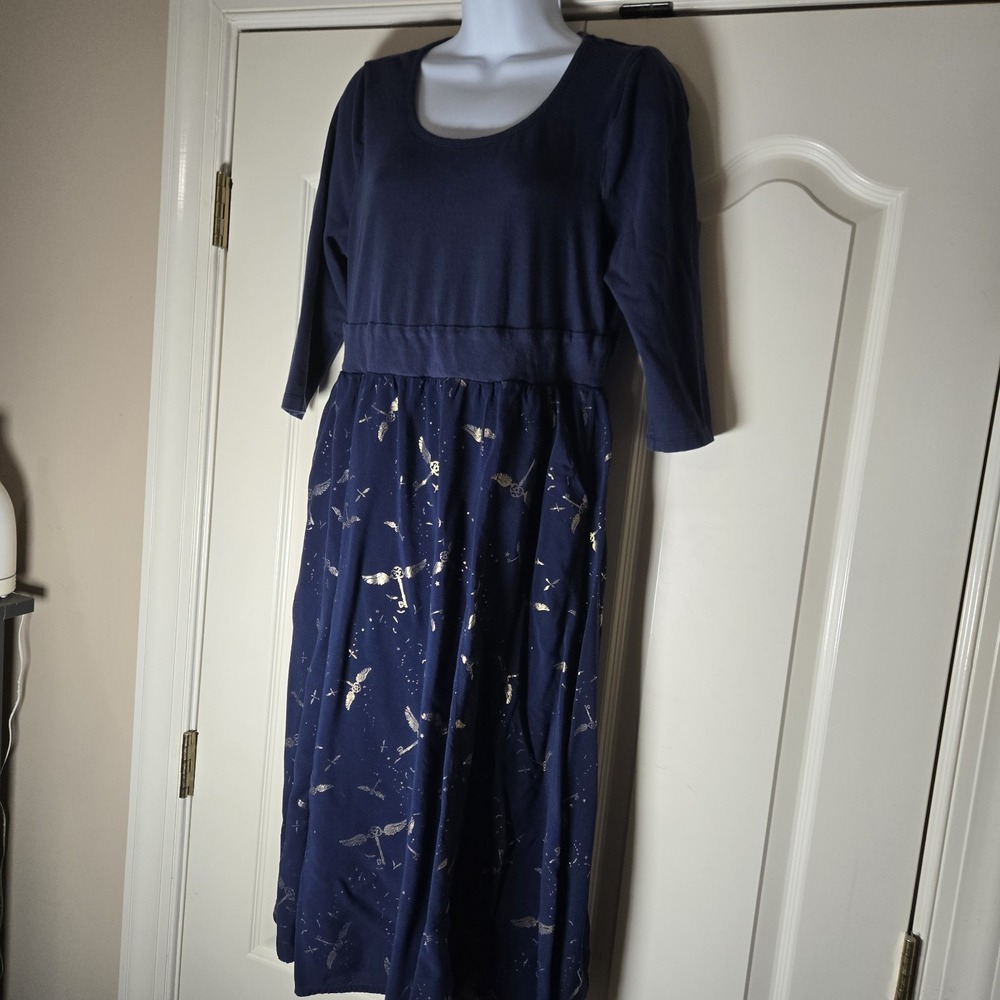 Torrid Navy Blue Midi Dress with Gold Accents